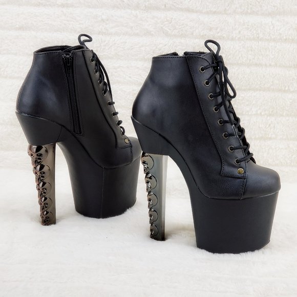 Voodoo Hex Skull Stacked 7" Heel Platform Ankle Booties Boots - Picture 1 of 13